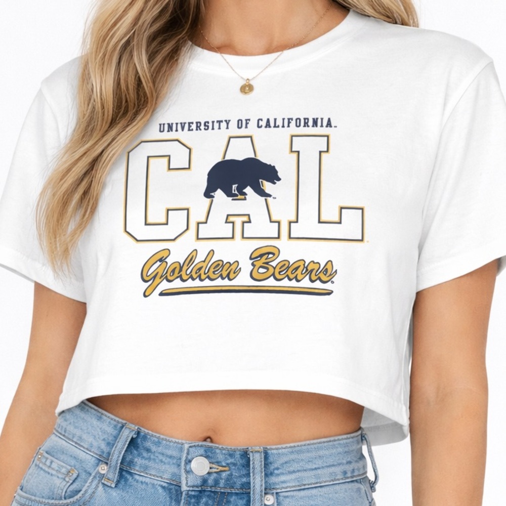 NWT California Golden Bears Cal Champion White Cropped T Shirt Women M BERKELEY